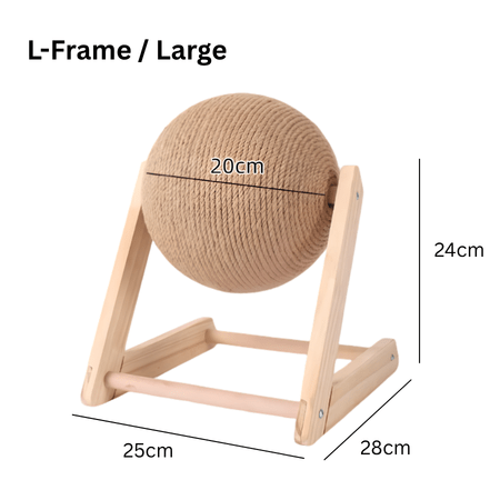 Large L-frame cat scratching ball with product dimensions
