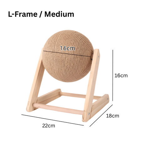 Medium L-frame cat scratching ball with product dimensions
