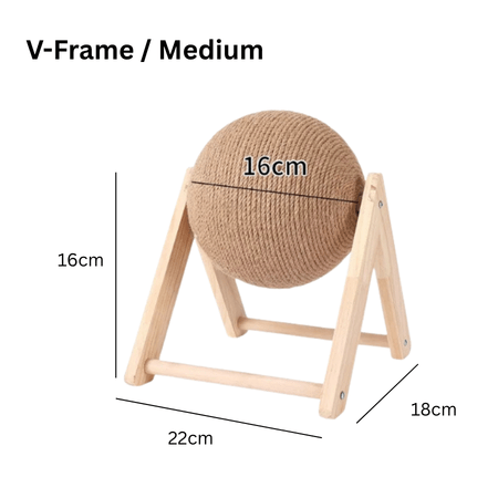 Medium V-frame cat scratching ball with product dimensions