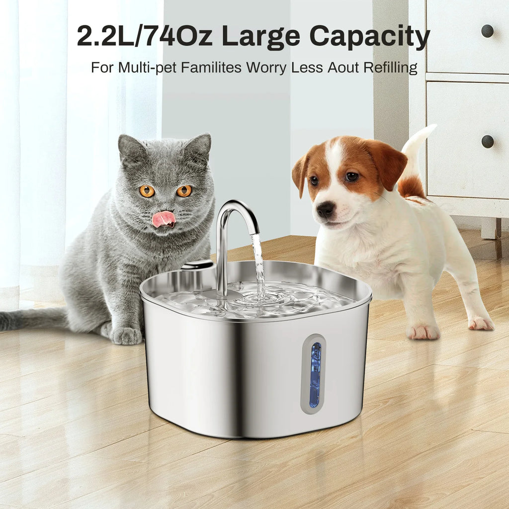 Quiet 2.2L Stainless Steel Cat & Dog Water Fountain