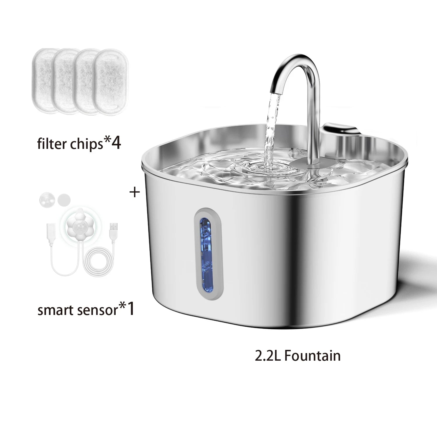 Quiet 2.2L Stainless Steel Cat & Dog Water Fountain
