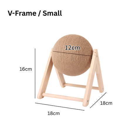 Small V-frame cat scratching ball with product dimensions