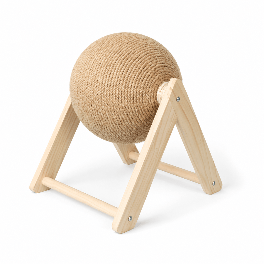 Wooden sisal cat scratching ball toy with sturdy L-frame stand