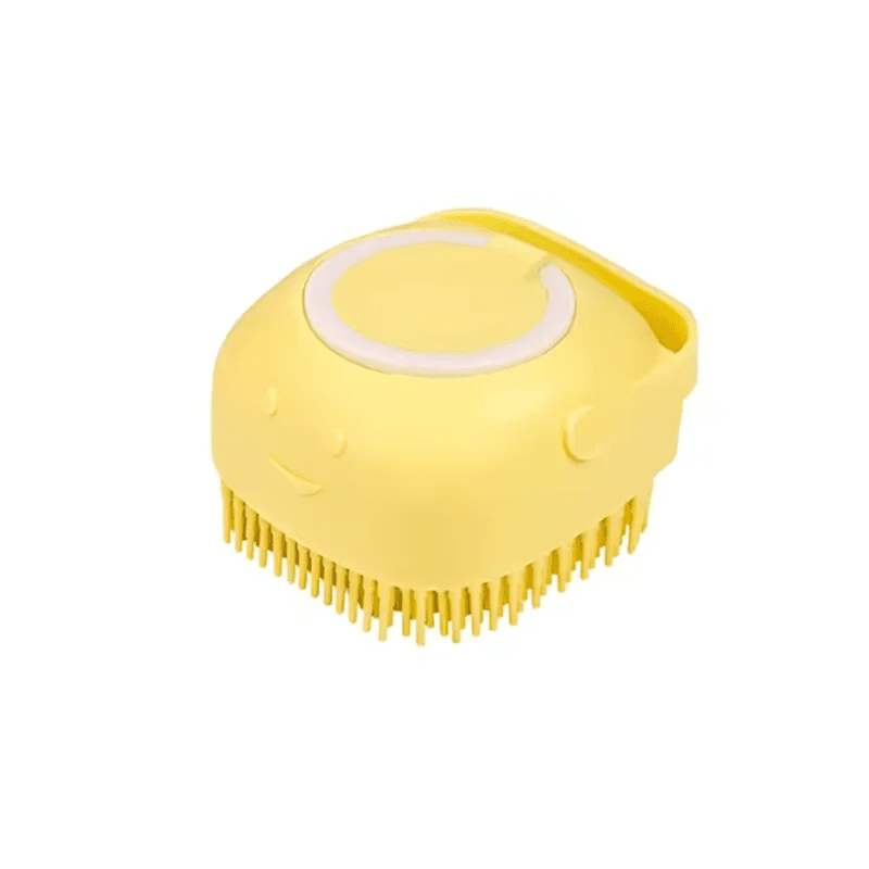 Yellow soft silicone bath and shampoo brush for pets